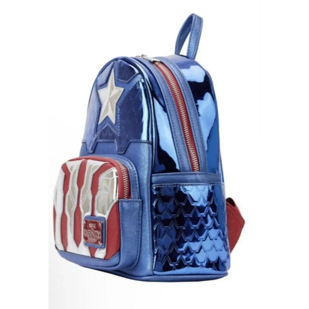Loungefly Marvel Metallic Captain America Cosplay Mini Backpack NWT